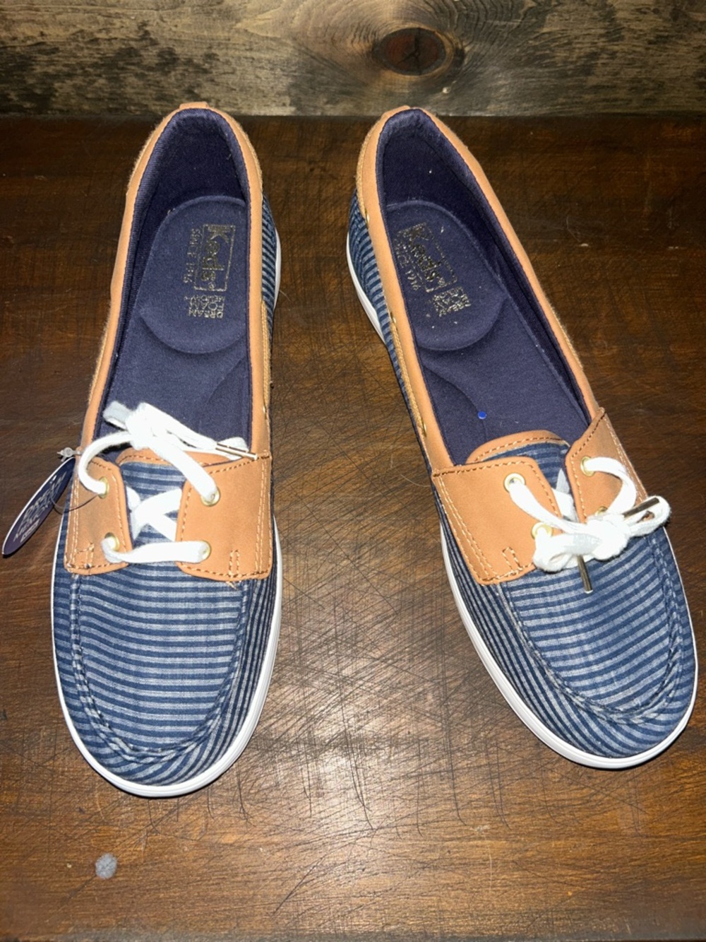 Keds Navy Striped Flats with Tan Trim